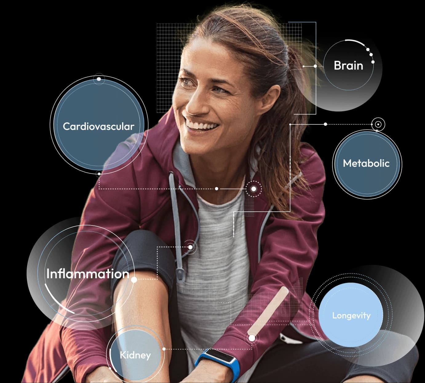 Woman exercising with health insight overlays