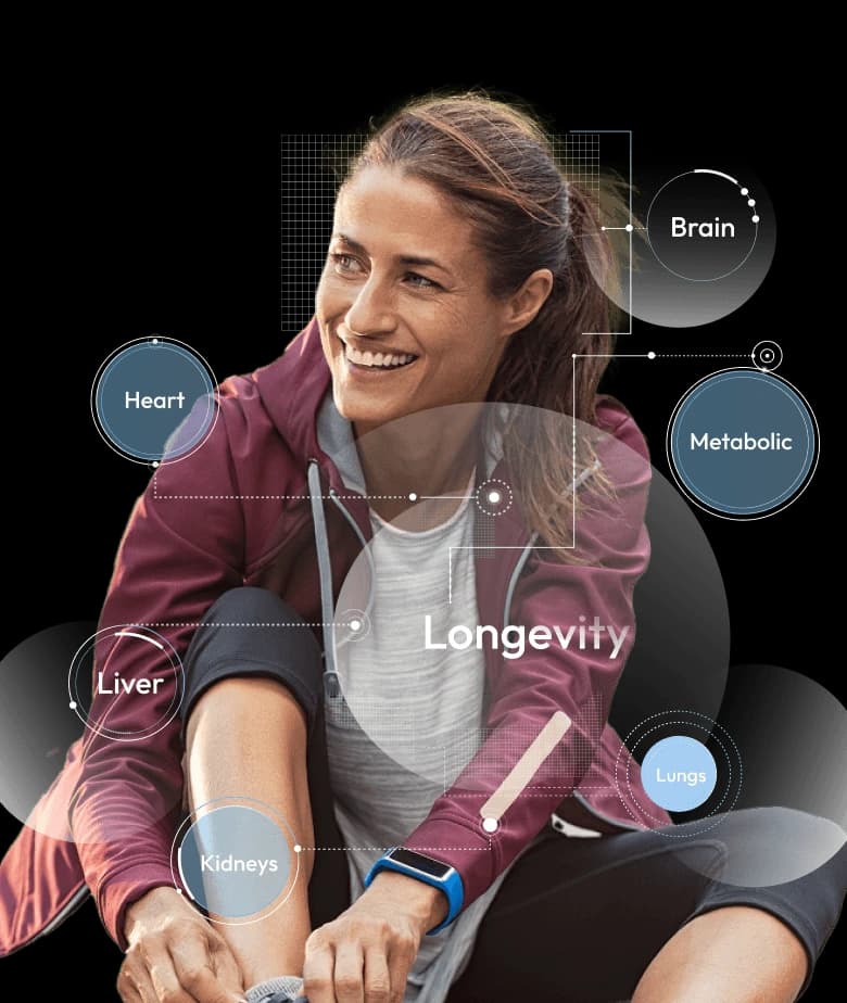 Woman exercising with health insight overlays
