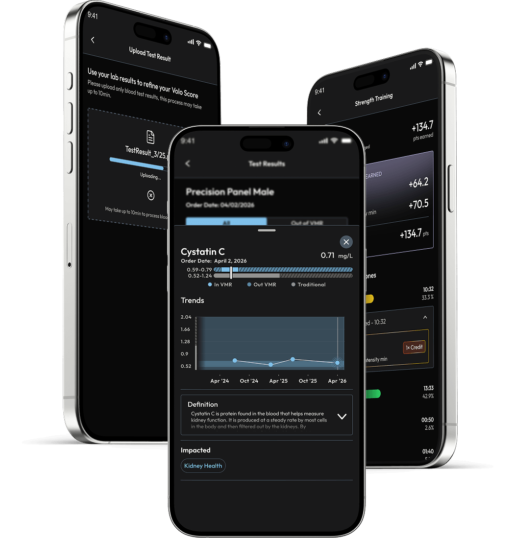 VOLO™ Wellness App test results and training screens